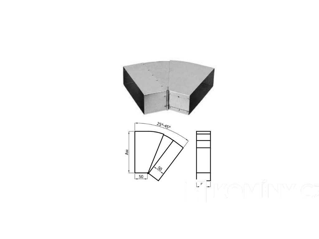 Kanál externého prívodu vzduchu koleno nastaviteľné 45°-90° 200x90mm